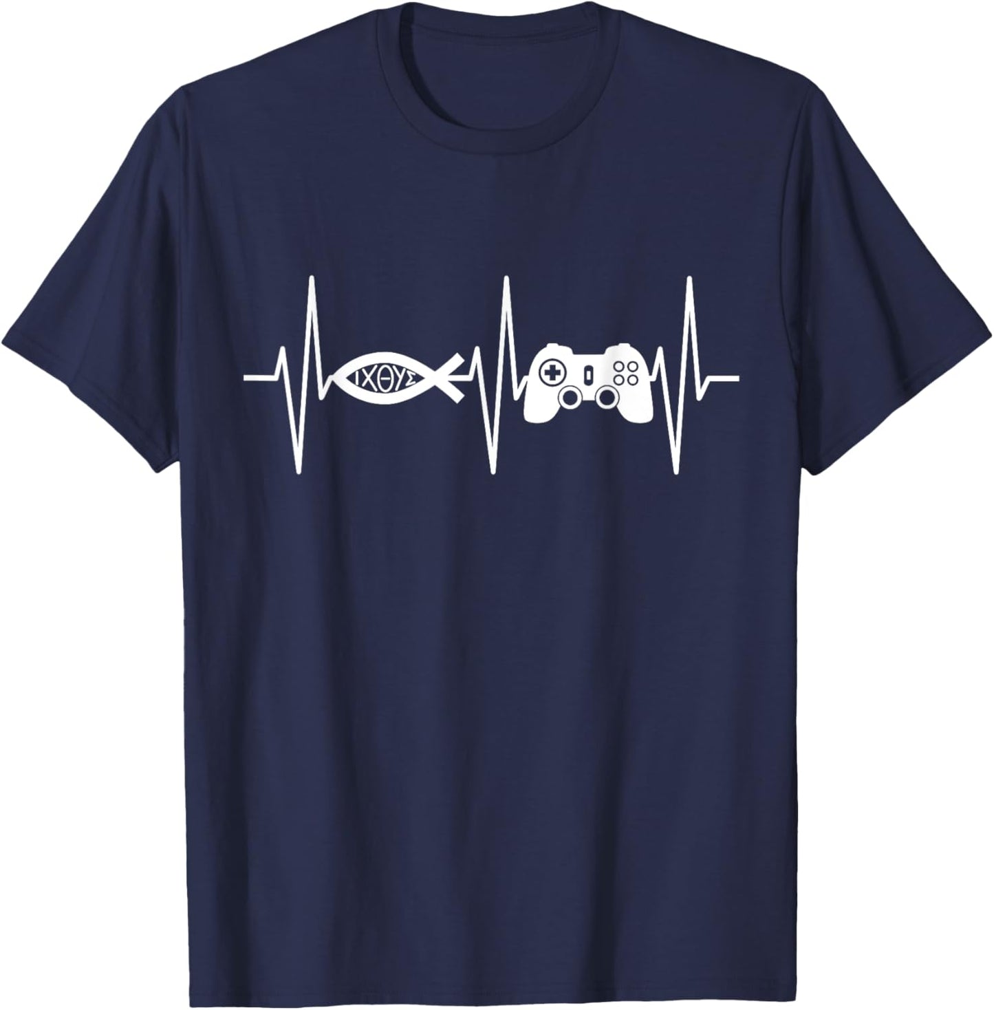Christian Gamer Shirt Video Gaming Ichthys Jesus Fish Symbol T-Shirt - T-Shirt | Navy