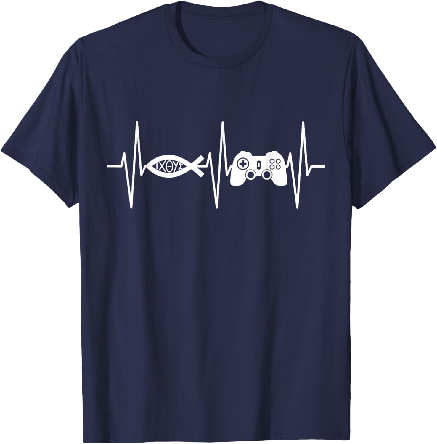 Christian Gamer Shirt Video Gaming Ichthys Jesus Fish Symbol T-Shirt - T-Shirt | Navy