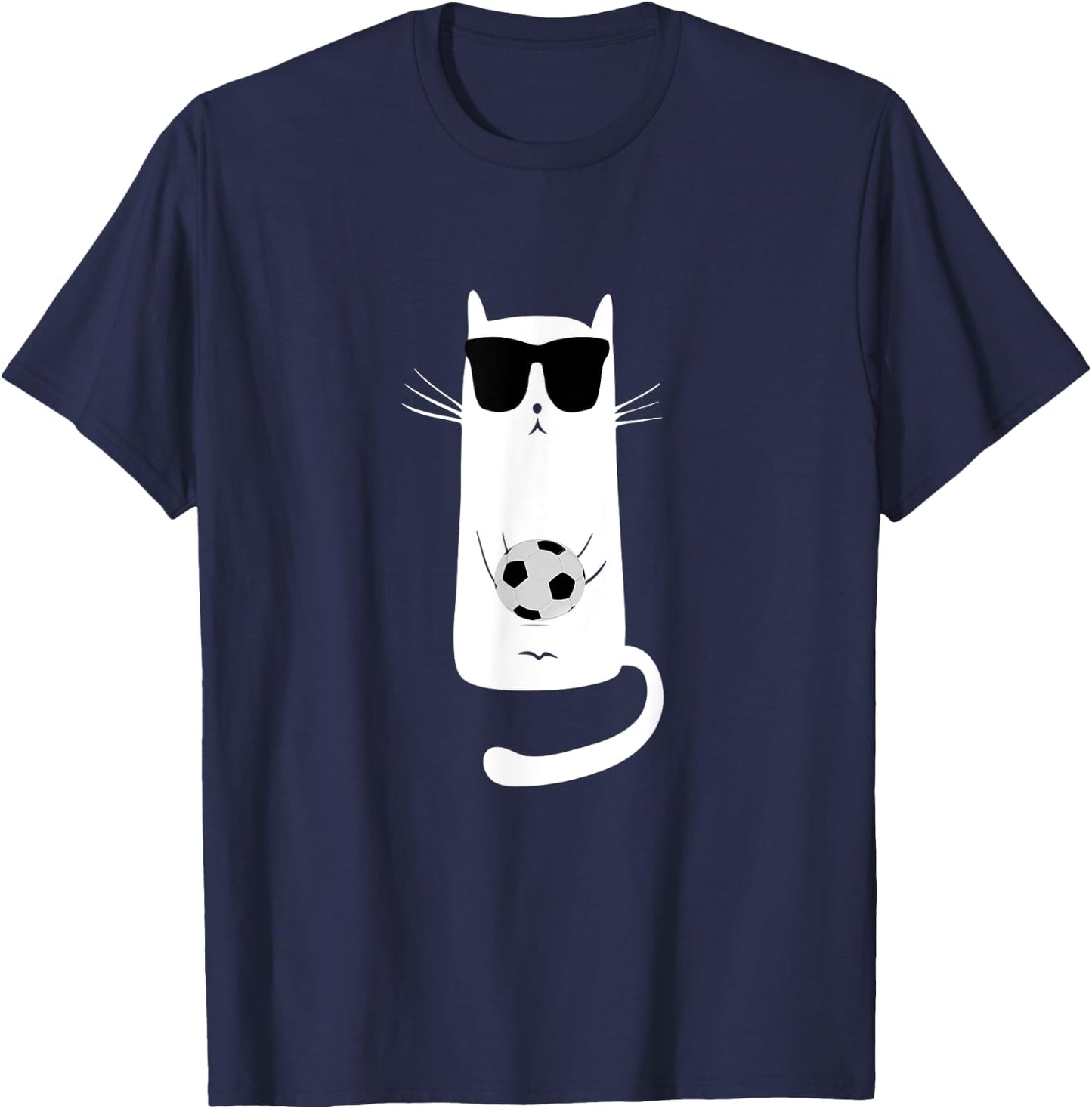 Funny Cat Wearing Sunglasses Playing Soccer Football T-Shirt - T-Shirt | Navy