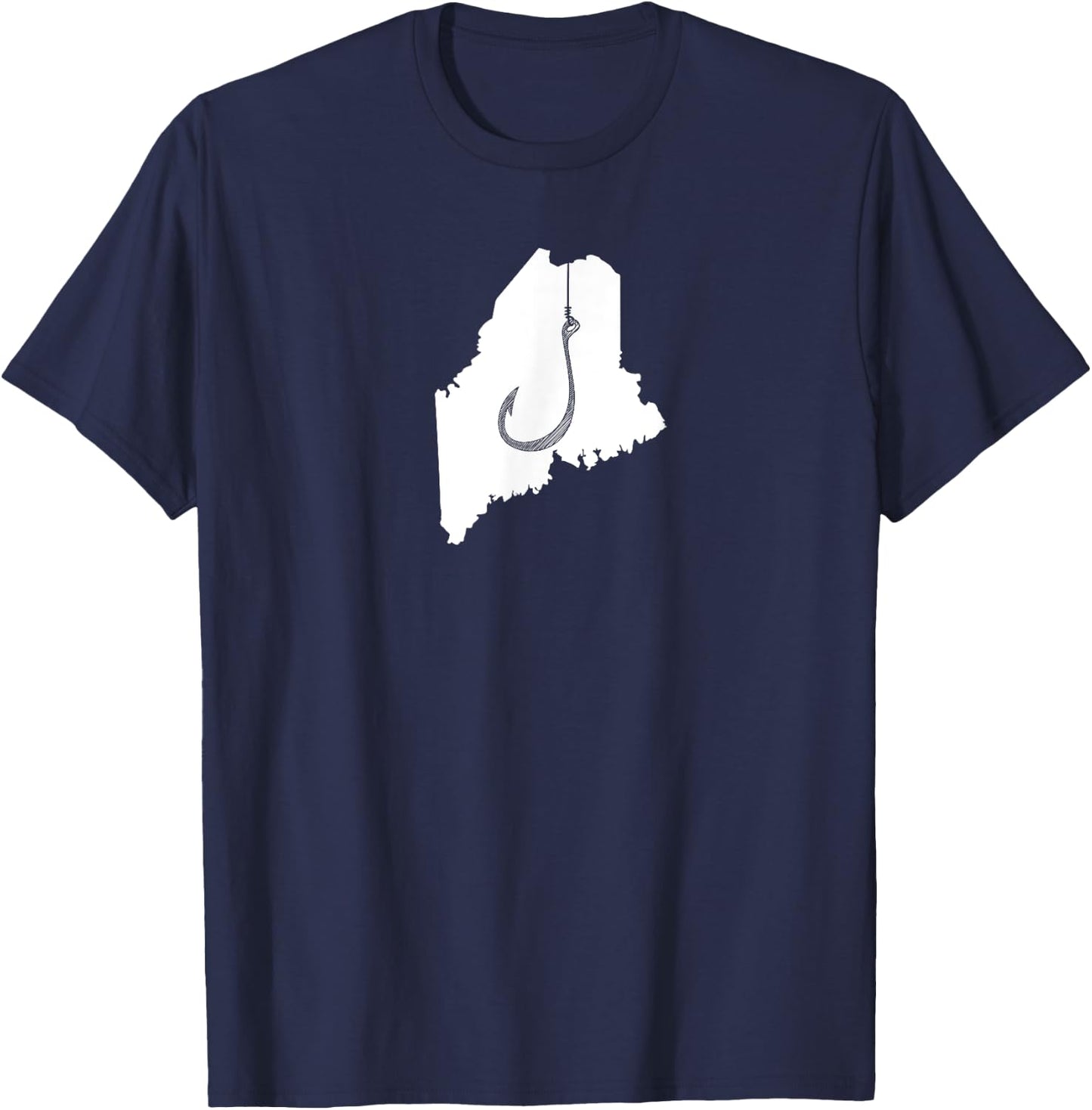 Maine Fishing, Angler State Fisherman Fish Hook T-Shirt - T-Shirt | Navy