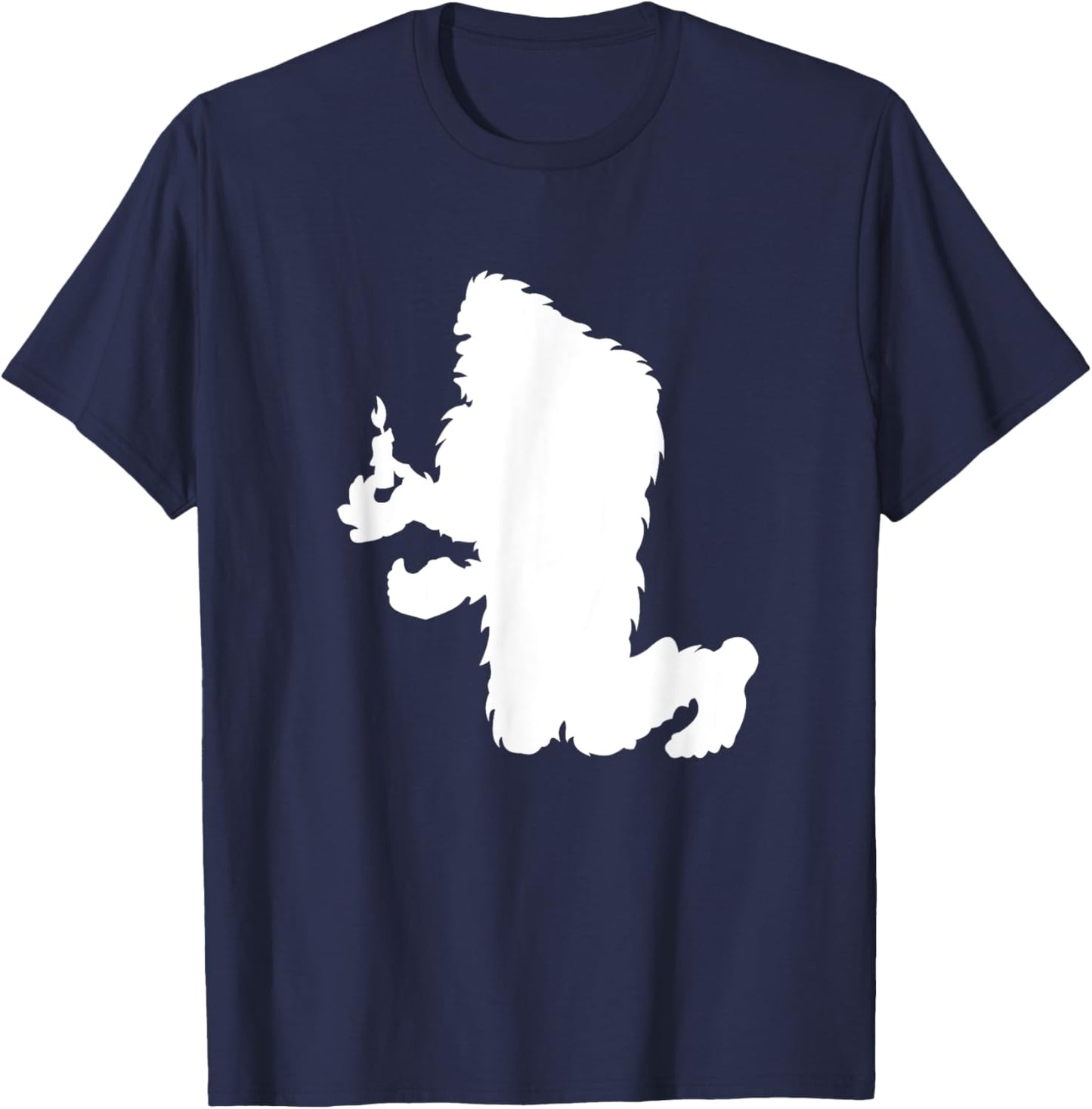 Funny Bigfoot Holding A Candle T-Shirt - T-Shirt | Navy