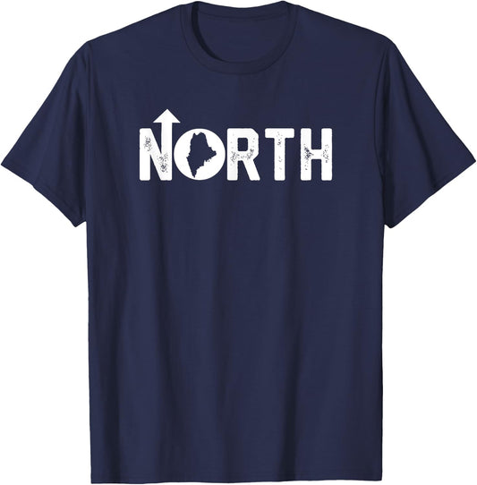 Vintage Up North Maine State Map T-Shirt - T-Shirt | Navy