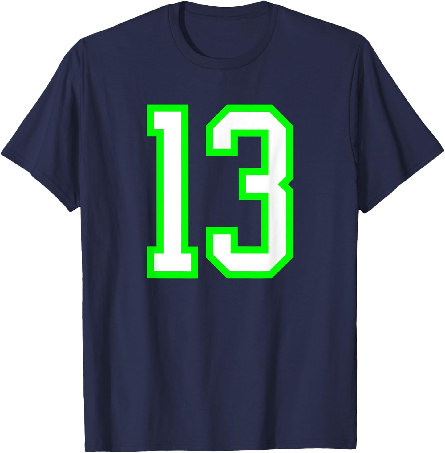 Sports Team Jersey #13 White Lime Jersey Number 13 T-Shirt - T-Shirt | Navy