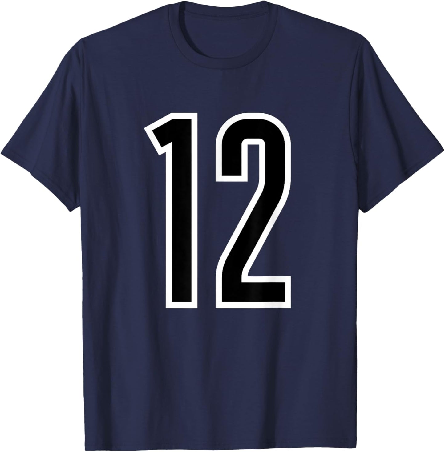 All Sports Fan Number #12 White Black Outline Jersey T-Shirt - T-Shirt | Navy