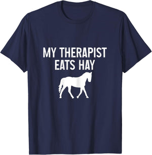 Horse My Therapist Eats Hay Funny Horseback Riding Vintage T-Shirt - T-Shirt | Navy