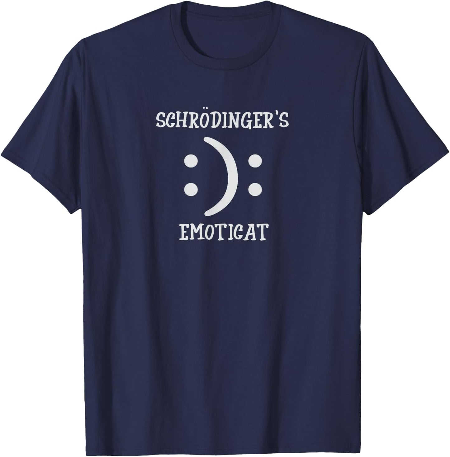 Schrodinger's cat as clever emoticon physicists graphic pun Men Women Girls Kids T-Shirt - T-Shirt | Navy