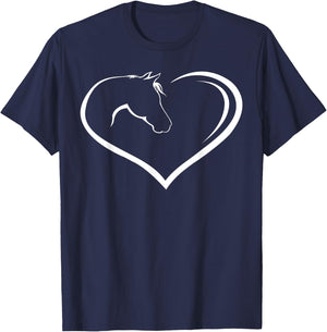 Horse love shirt heart with horse head for rider pony T-Shirt - T-Shirt | Navy
