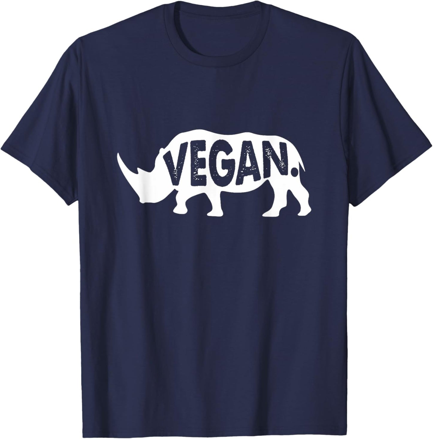 Vegan Rhino Herbivore Rhinoceros Animal Caricature Graphic T-Shirt - T-Shirt | Navy