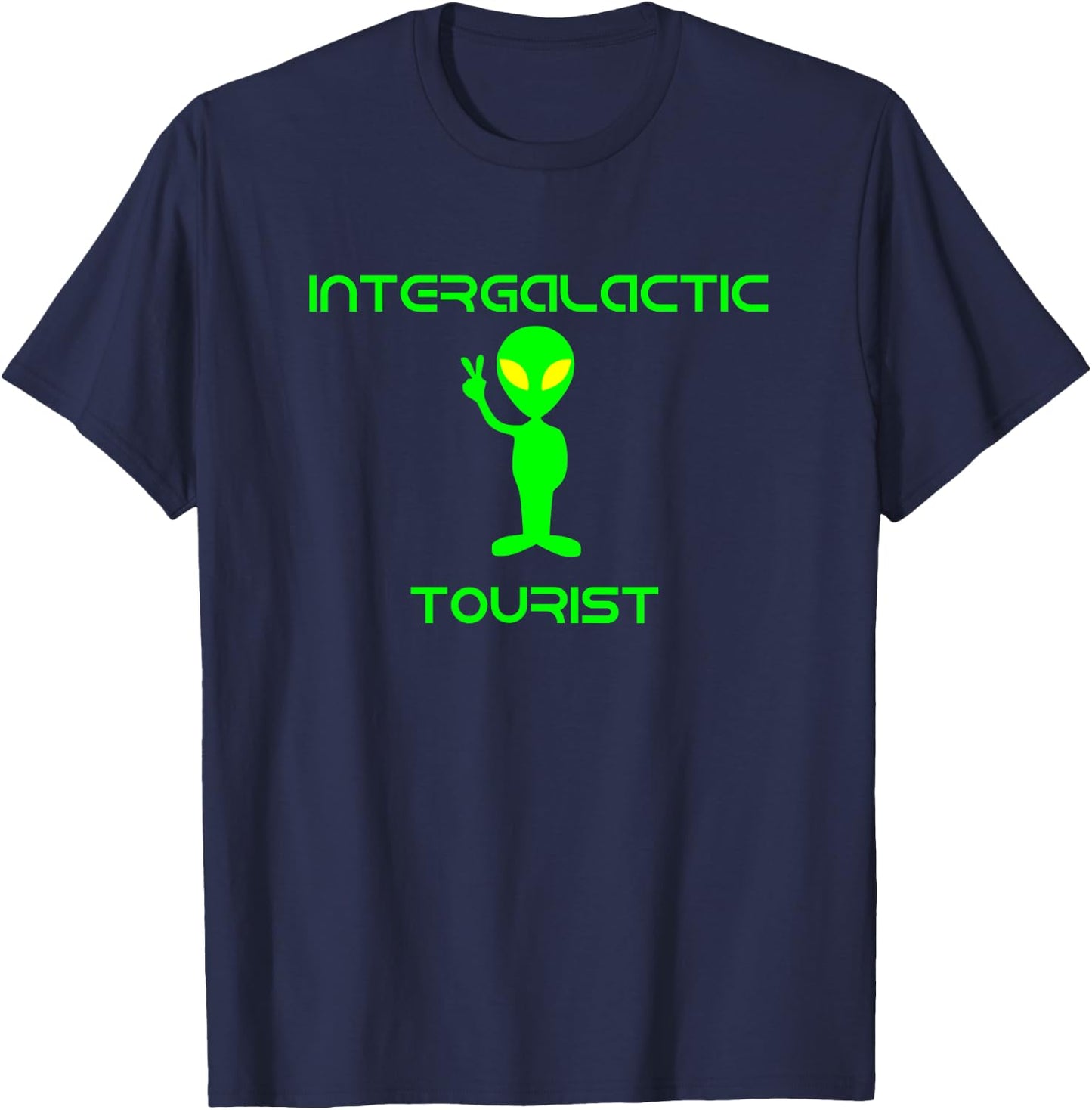Intergalactic Tourist Funny Green Alien UFO Retro Peace T-Shirt - T-Shirt | Navy