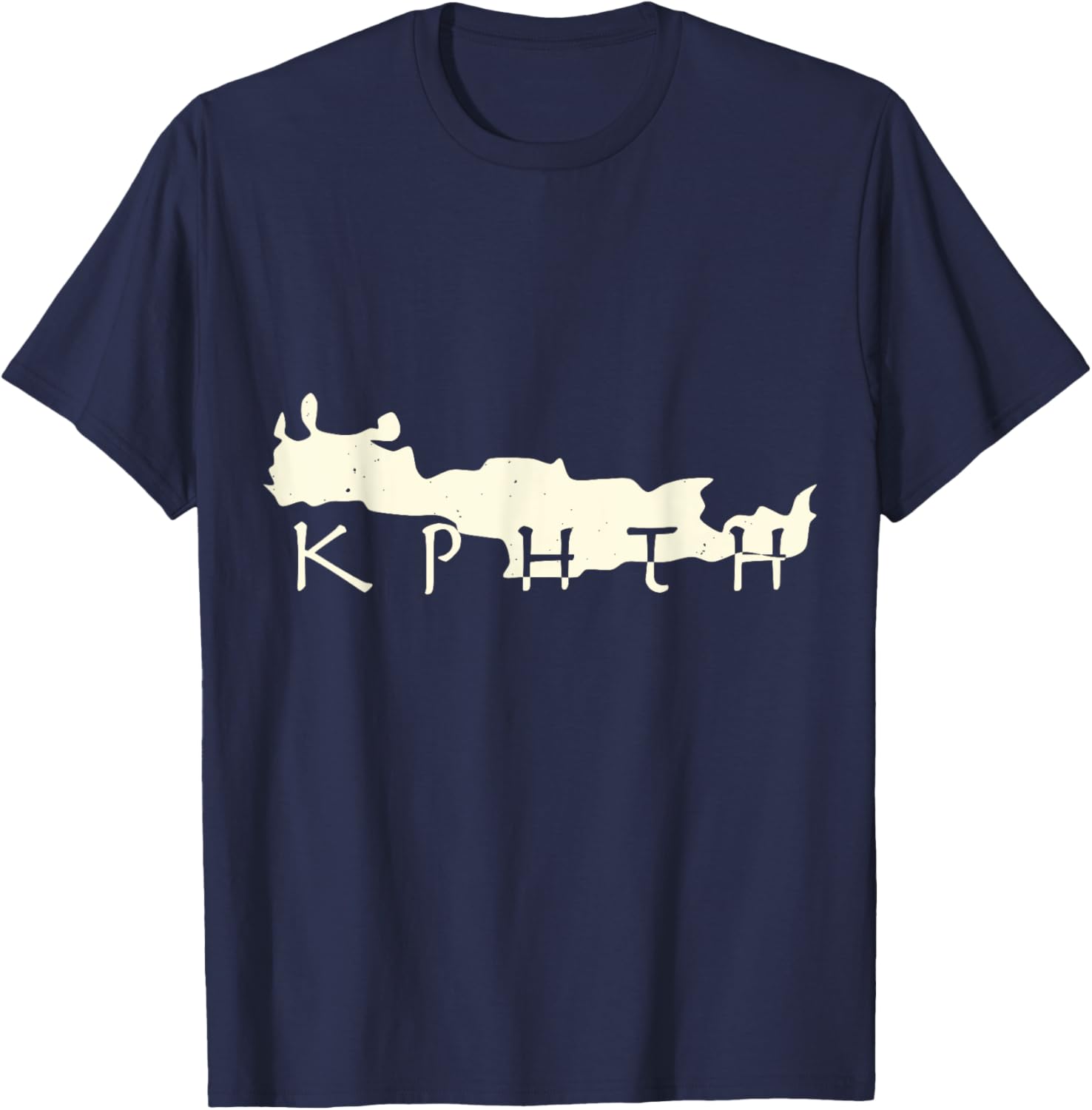 Crete Island Outline Cretan Script T-Shirt - T-Shirt | Navy
