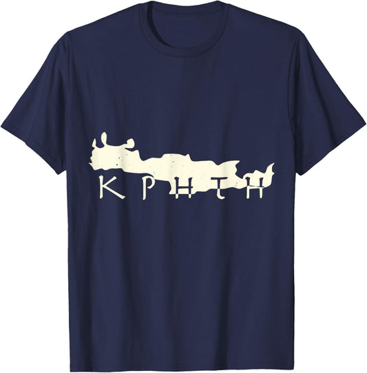 Crete Island Outline Cretan Script T-Shirt - T-Shirt | Navy