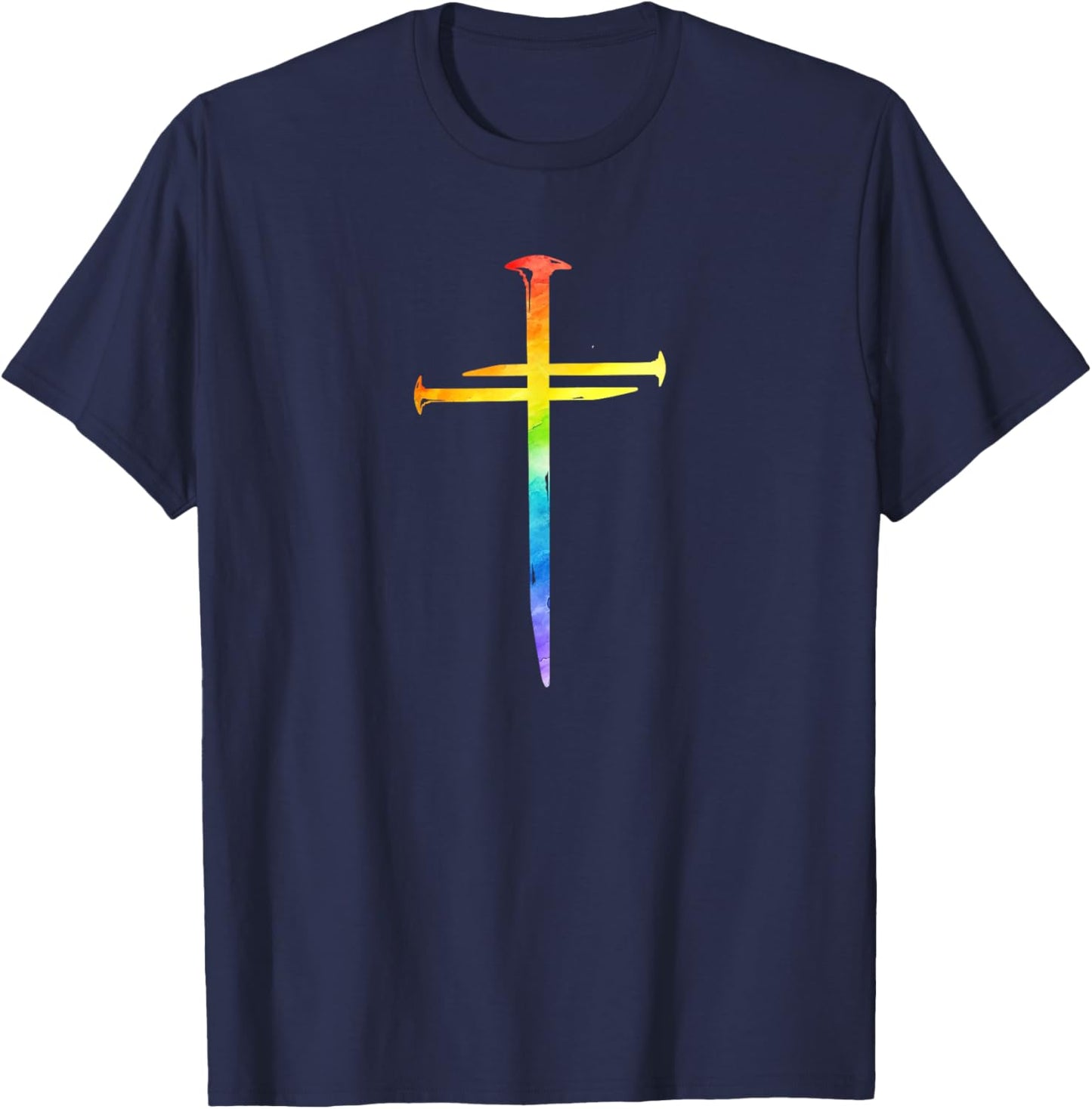 Christian Jesus Nail Cross Rainbow Bible Religious Gay Pride T-Shirt - T-Shirt | Navy