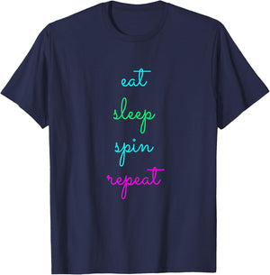 Eat Sleep Spin Repeat Funny Spinning Class Cycling Workout T-Shirt - T-Shirt | Navy