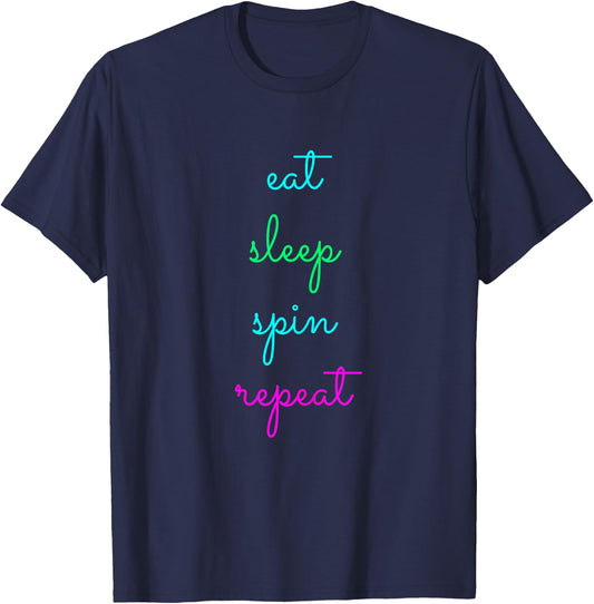 Eat Sleep Spin Repeat Funny Spinning Class Cycling Workout T-Shirt - T-Shirt | Navy