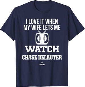 My Wife Lets Me Watch Chase DeLauter Prospect Baseball Fan T-Shirt - T-Shirt | Navy