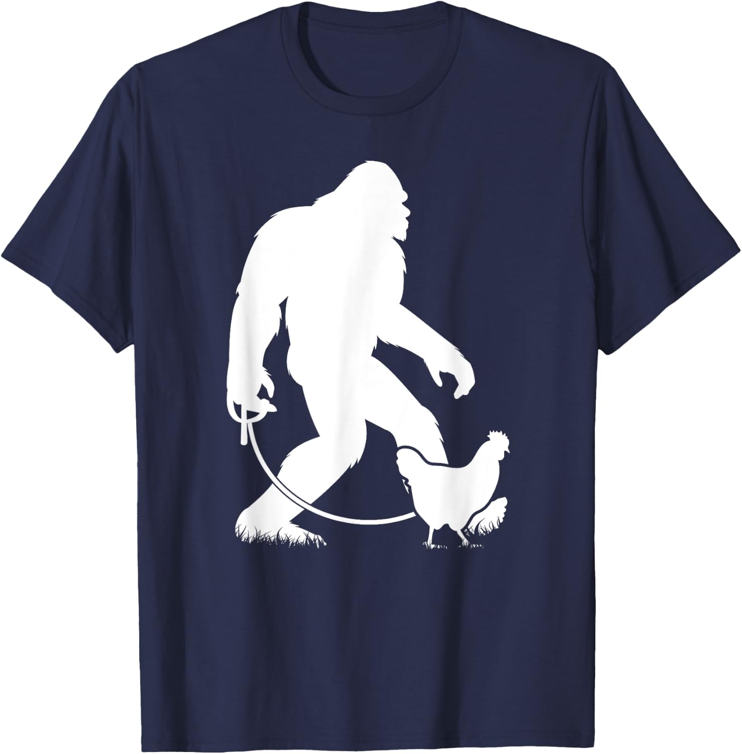 Bigfoot Walking Chicken Funny Sasquatch Chicken Silhouette T-Shirt - T-Shirt | Navy