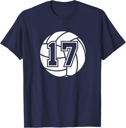Volleyball Player #17 Volleyball Mom Dad Jersey Number 17 T-Shirt - T-Shirt | Navy