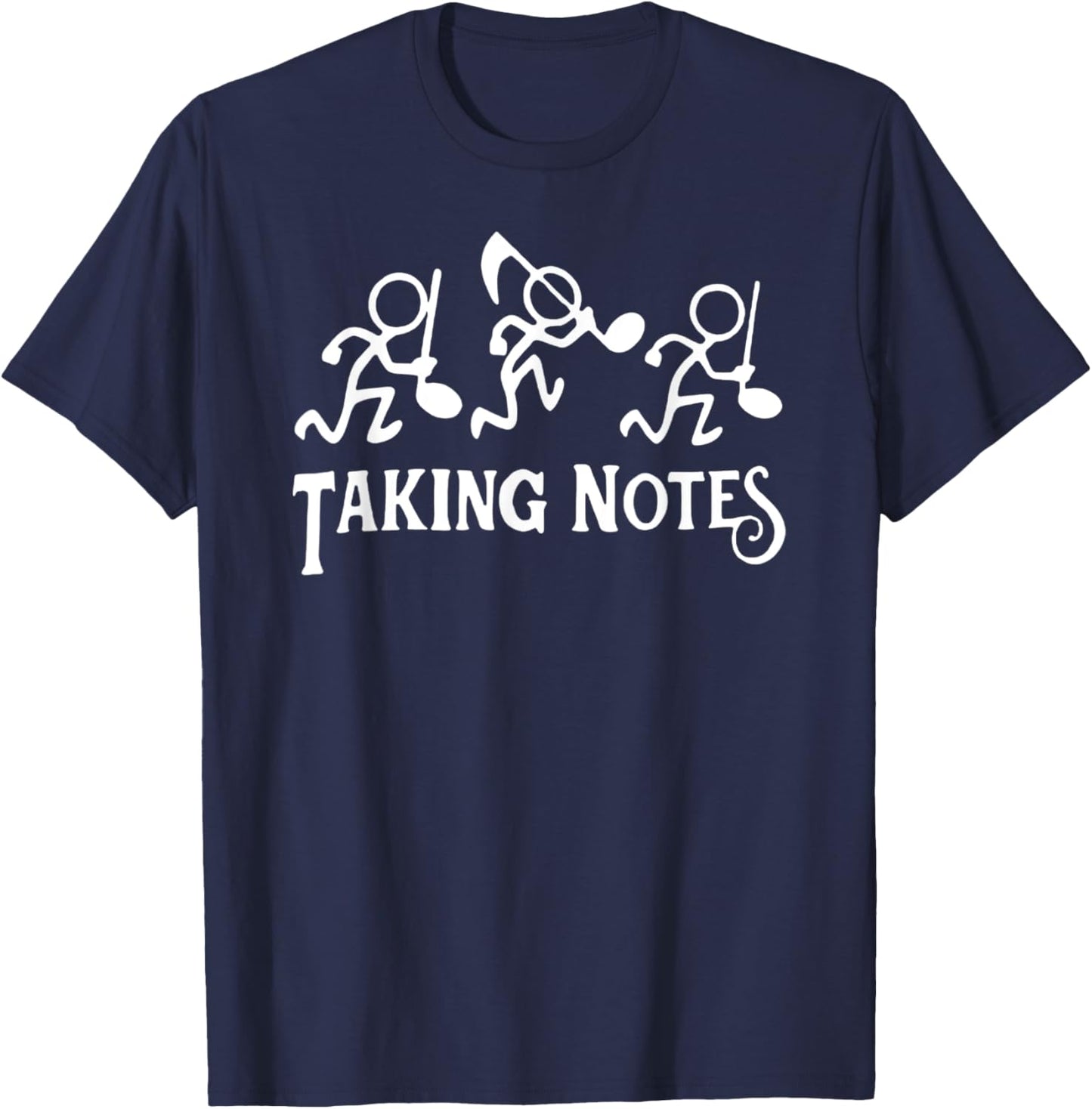 Taking Notes - Funny Stick Men Stealing Music Notes T-Shirt - T-Shirt | Navy