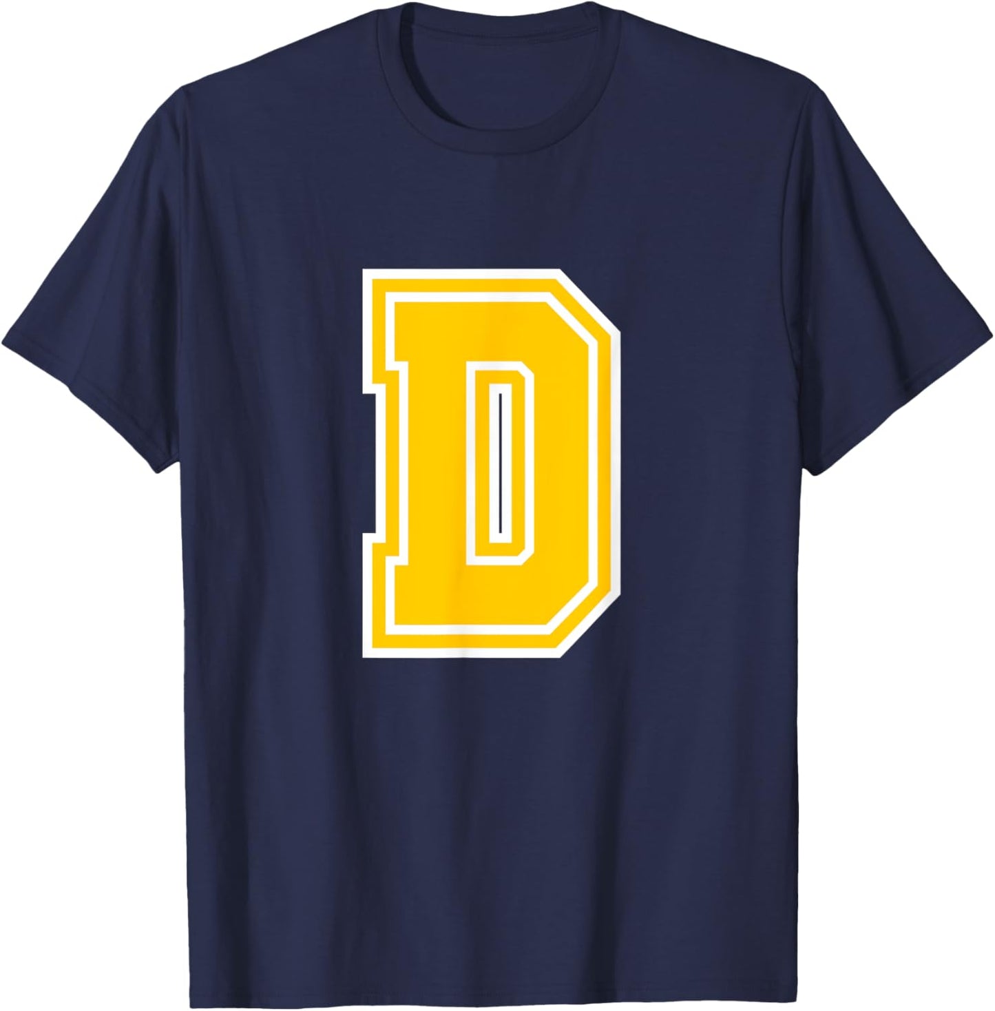 Letter D Yellow Monogram Initial T-Shirt - T-Shirt | Navy