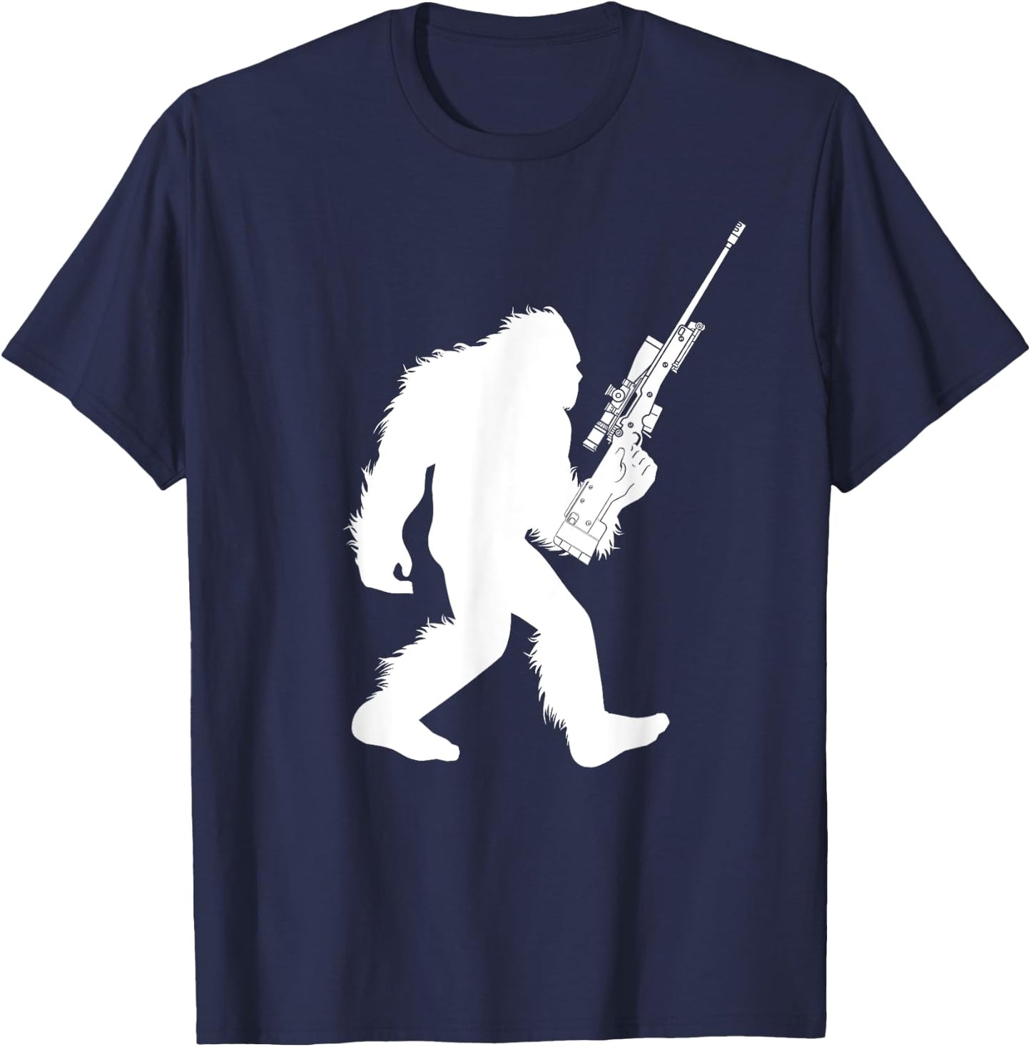 Bigfoot Sniper Rifle Cryptid Sasquatch Sniping T-Shirt - T-Shirt | Navy