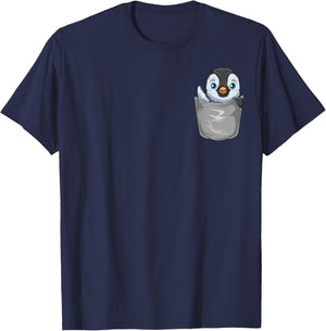 Pocket Penguin Peeking Out Funny Penguin T-Shirt - T-Shirt | Navy