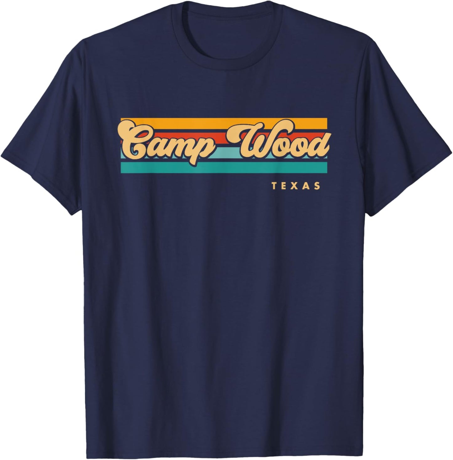 Vintage Sunset Stripes Camp Wood, Texas T-Shirt - T-Shirt | Navy