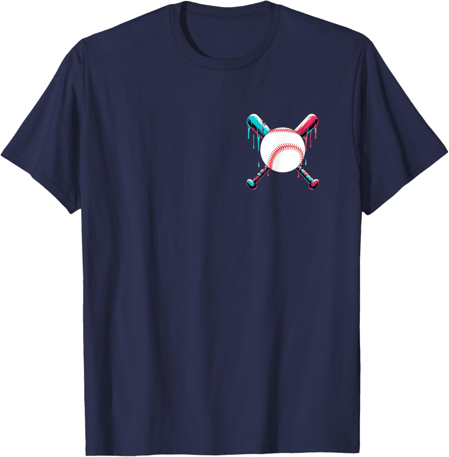 Baseball Bat Drip with Melting Ice Cream Drippy Pocket T-Shirt - T-Shirt | Navy