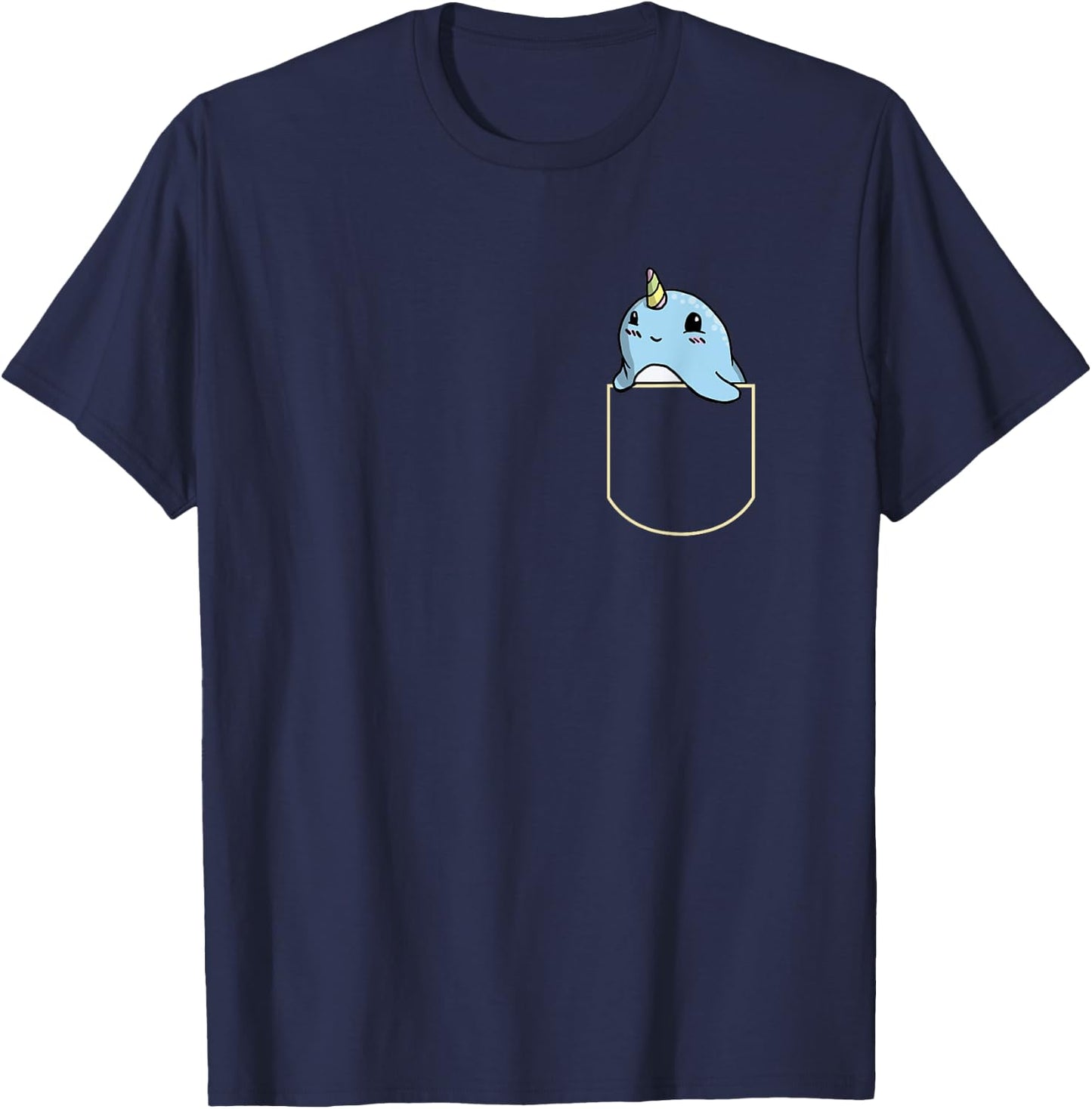 Funny Narwhal Chest Bag Gift Unicorn Whale Pocket T-Shirt - T-Shirt | Navy