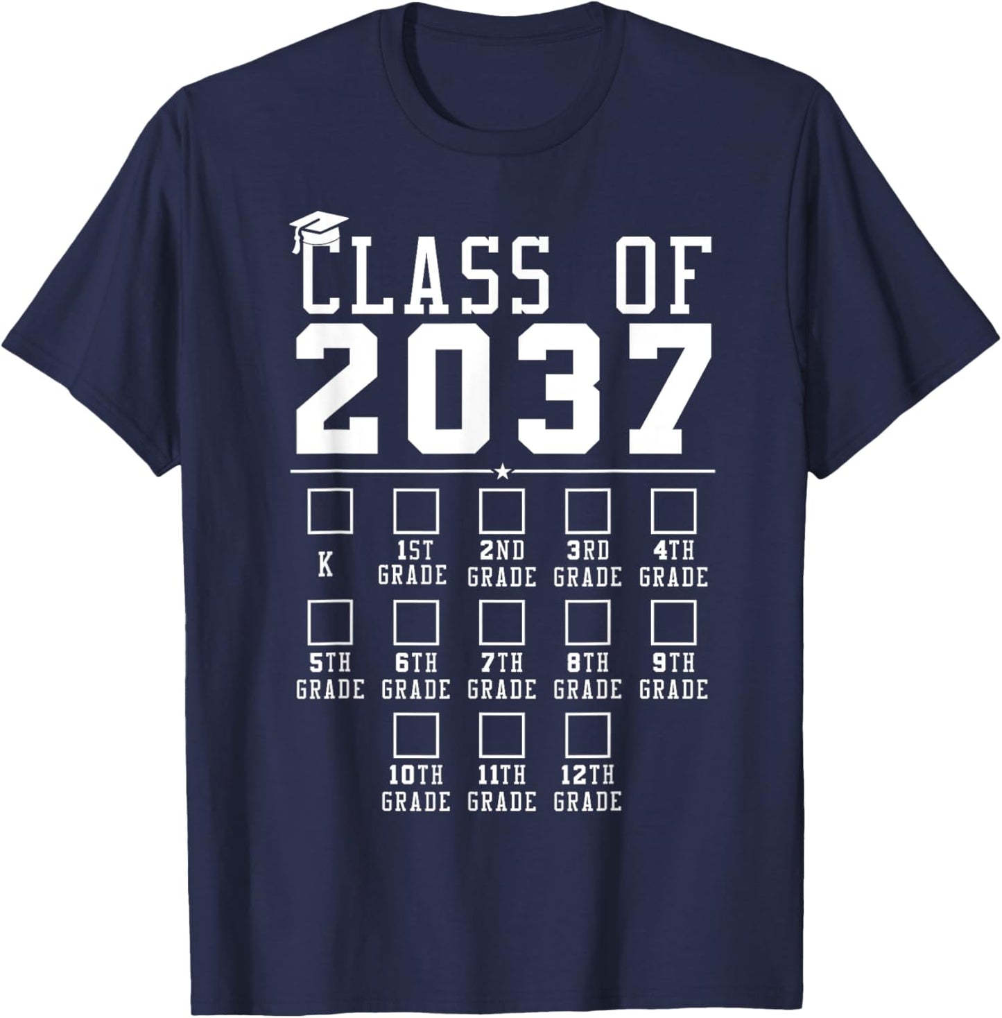 Grow With Me Class Of 2037 Handprint Kindergarten Graduation T-Shirt - T-Shirt | Navy