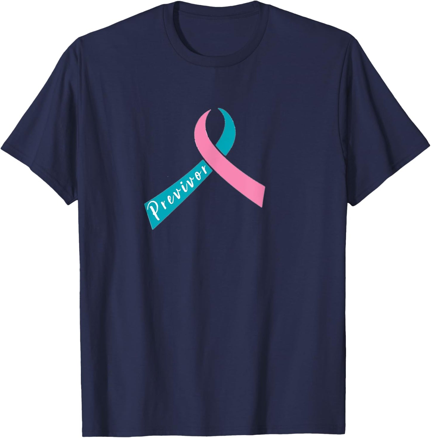 Teal & Pink Ribbon - Previvor T-Shirt - T-Shirt | Navy