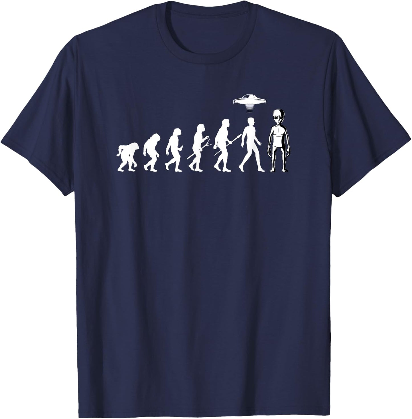 Funny Evolution of Aliens | From Man to Alien UFO Light Beam T-Shirt - T-Shirt | Navy