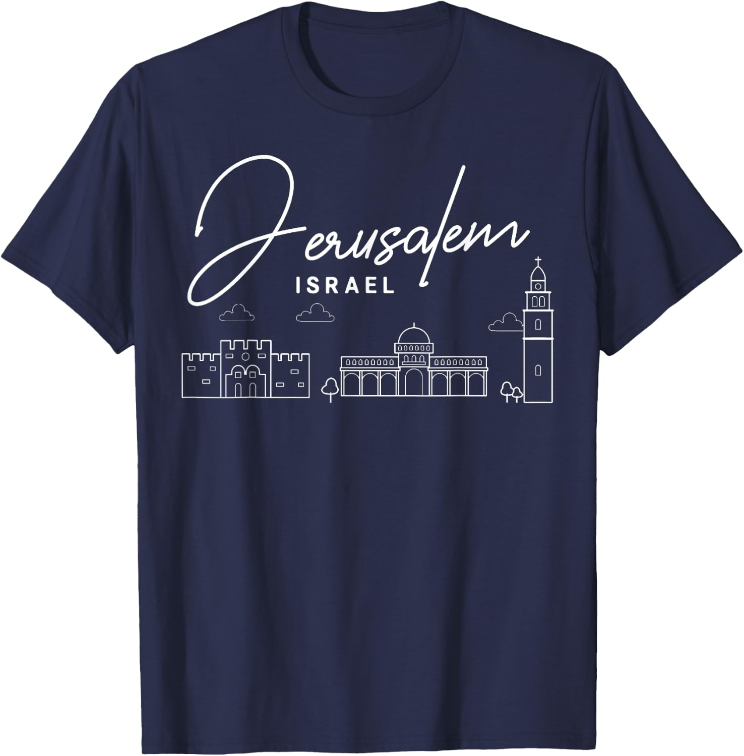 Jerusalem Israel City Skyline Map Travel T-Shirt - T-Shirt | Navy