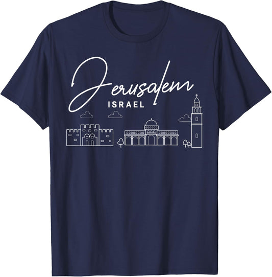 Jerusalem Israel City Skyline Map Travel T-Shirt - T-Shirt | Navy