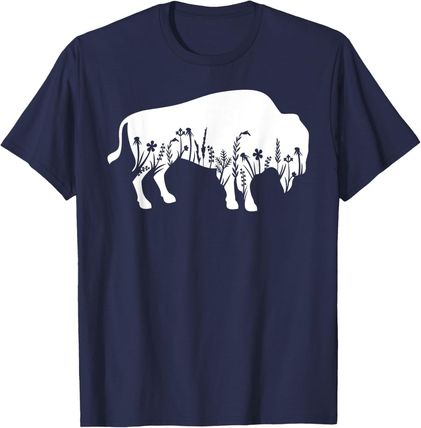 Buffalo Flower American Bison Animal Silhouette T-Shirt - T-Shirt | Navy