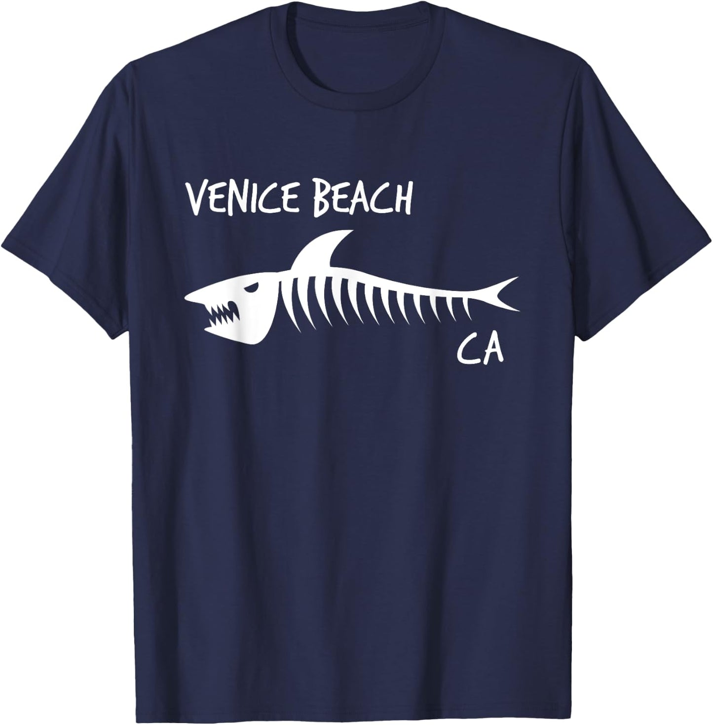 Venice Beach CA Shark Skeleton White Print Men Women Kids T-Shirt - T-Shirt | Navy