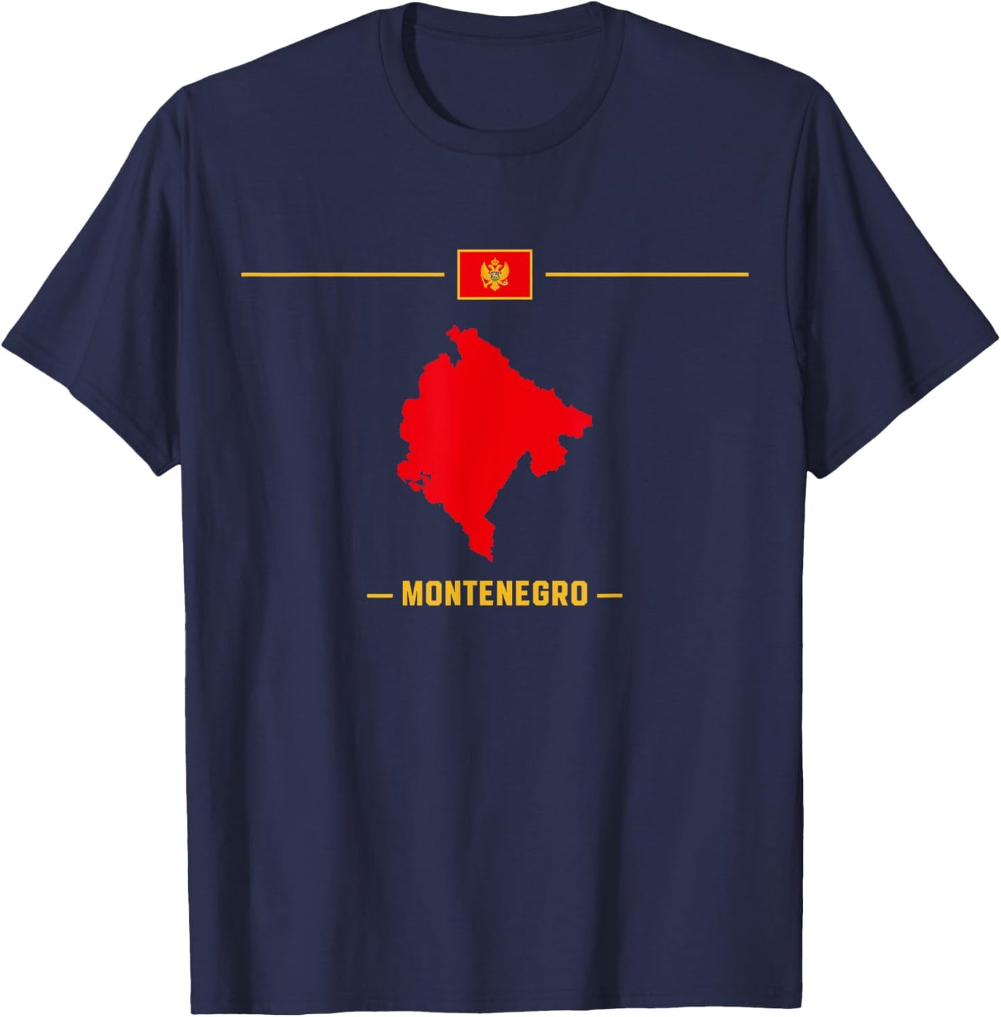 Map of Montenegro isolated with flag and name of the country T-Shirt - T-Shirt | Navy