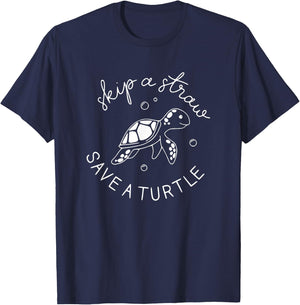 Skip A Straw Save A Turtle Shirt Save The Turtles T-Shirt - T-Shirt | Navy