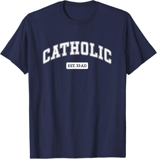Catholic Est 33 AD Athletics T-Shirt - T-Shirt | Navy