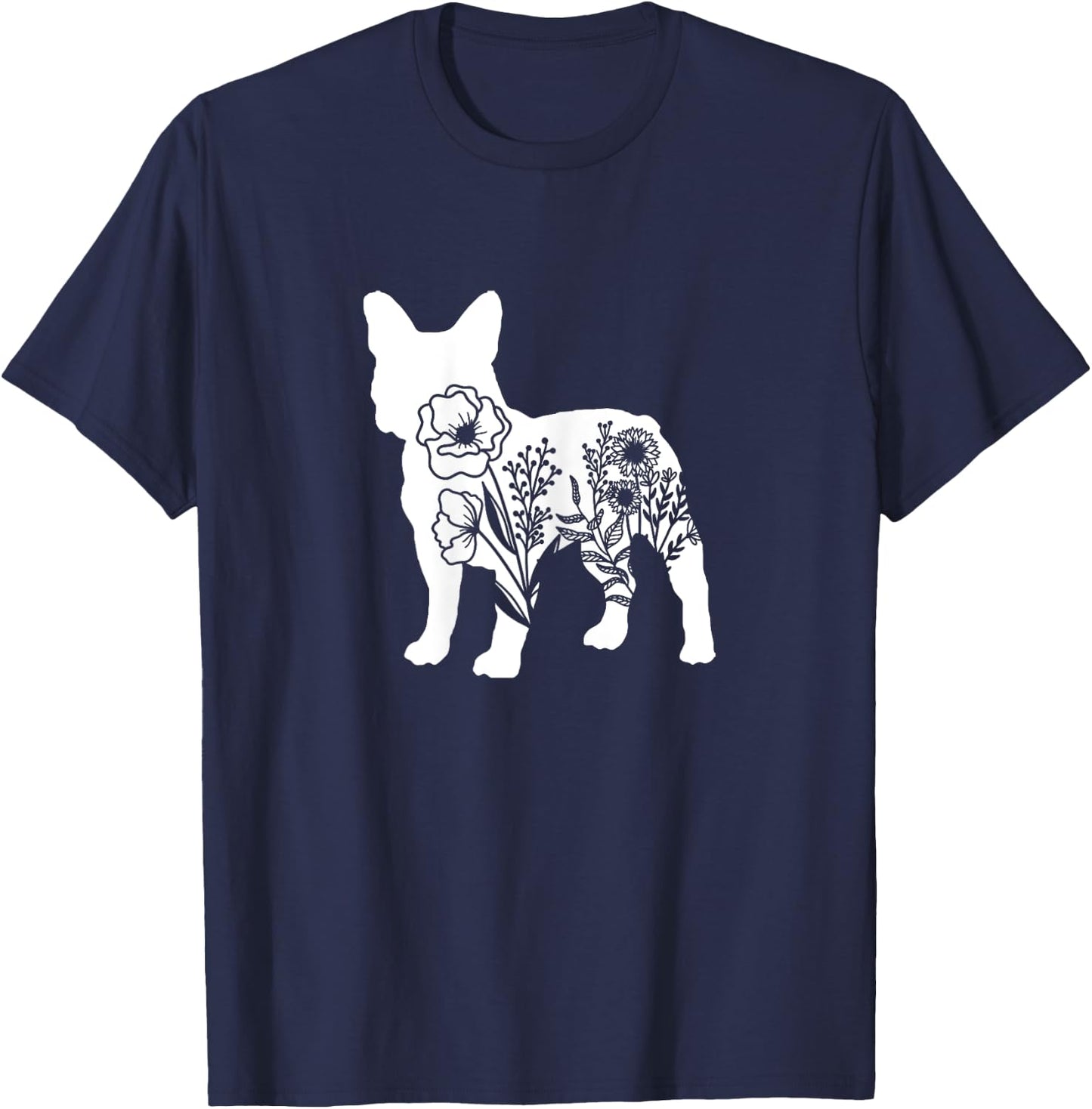 Floral French Bulldog Dog Mom Flowers for Human Cute T-Shirt - T-Shirt | Navy