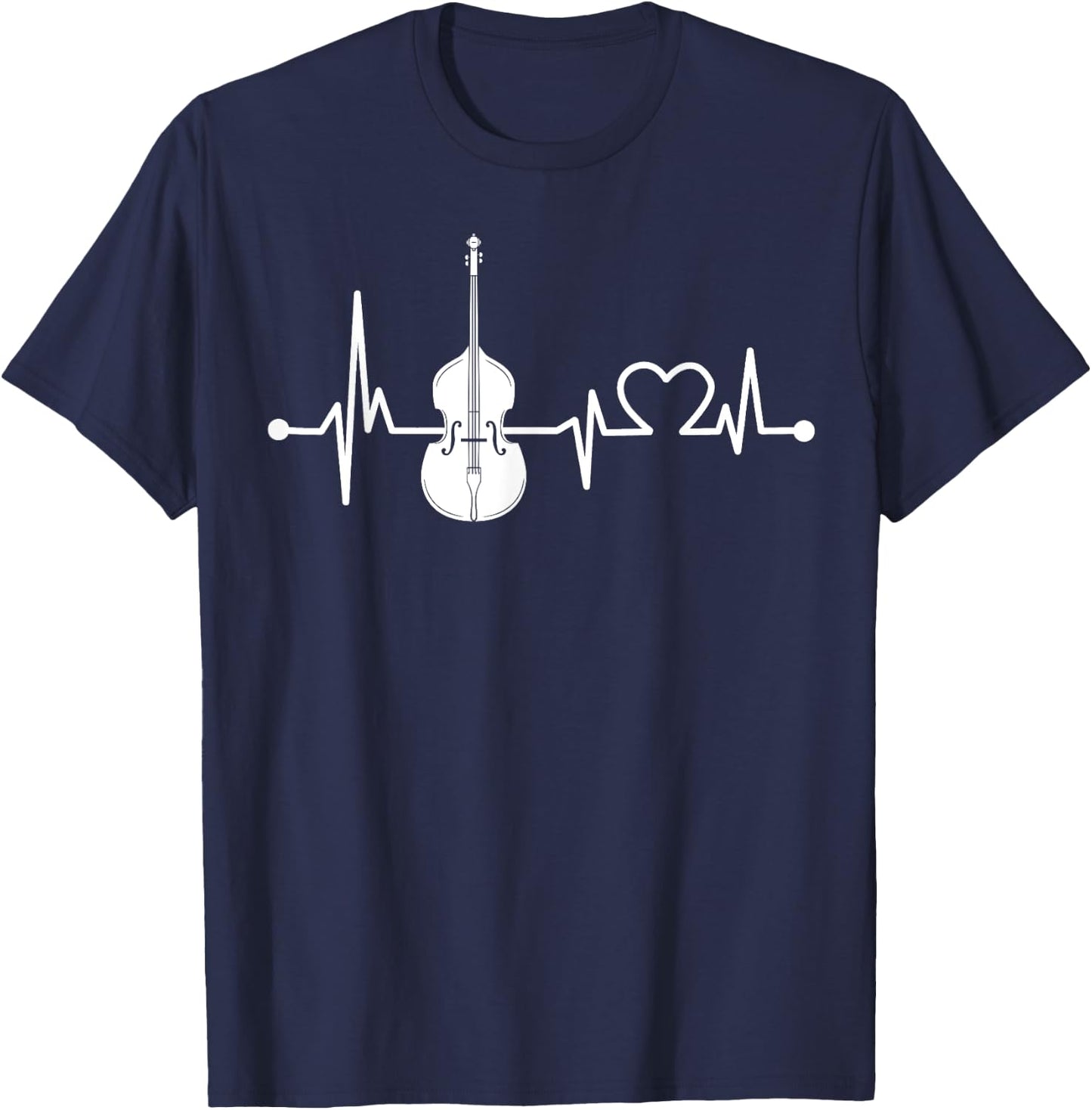 Double bass Heartbeat Funny Love For Music Orchestra Gift T-Shirt - T-Shirt | Navy