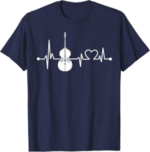 Double bass Heartbeat Funny Love For Music Orchestra Gift T-Shirt - T-Shirt | Navy