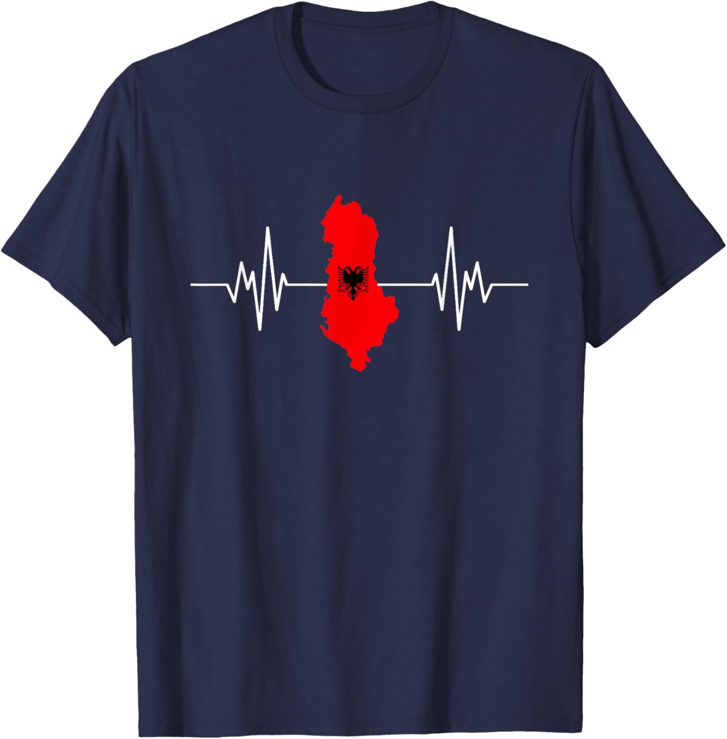 Heartbeat Albania - Albanian Flag T-Shirt - T-Shirt | Navy