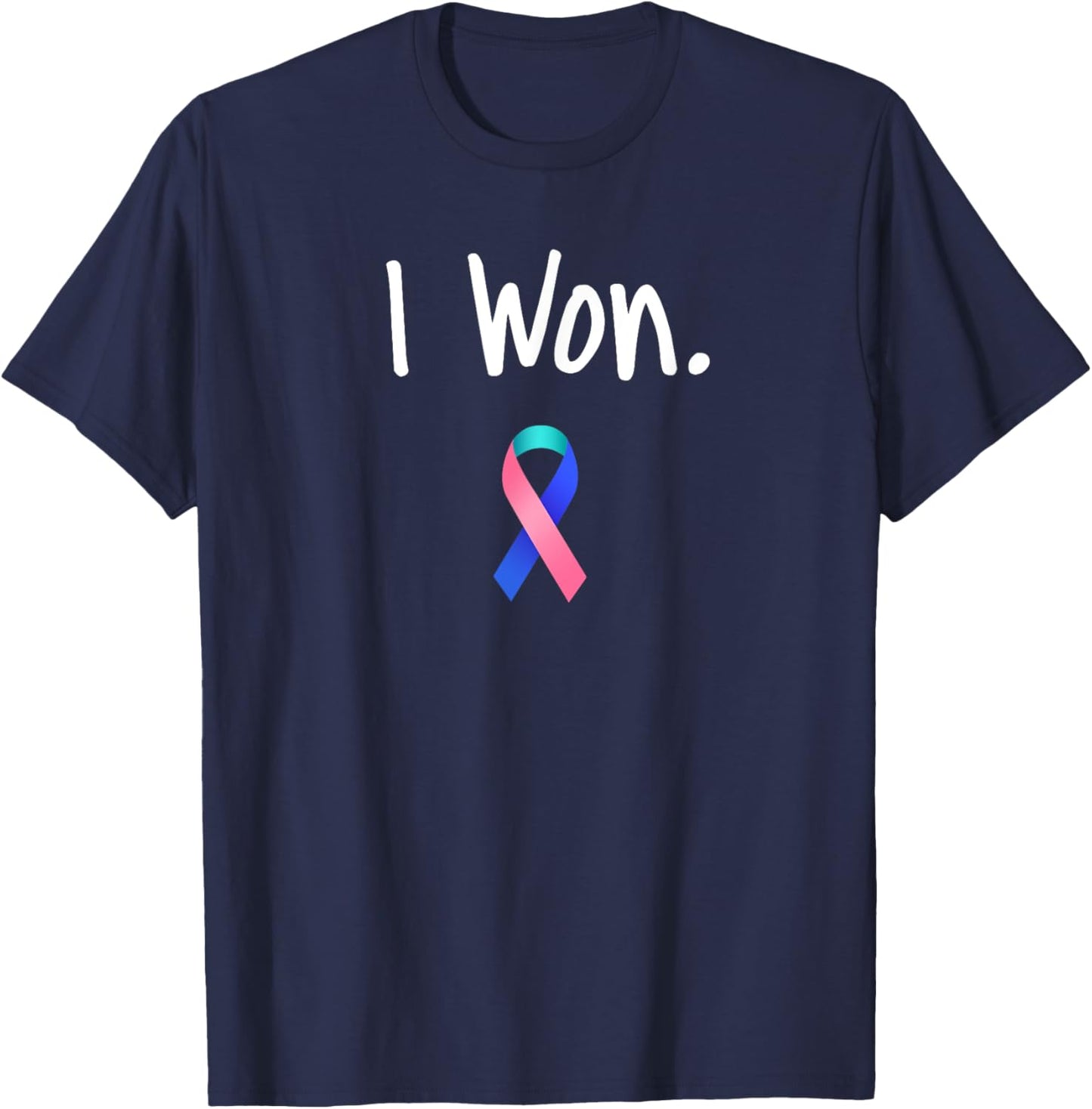 I Won Thyroid Cancer Awareness by I Won Thyroid Cancer Awareness DNG , Black, Small, Short Sleeve, U-Neck, Classic Fit, Cotton 60% Polyester 40% T-Shirt - T-Shirt | Navy