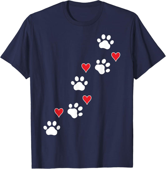 Cute Paw Print and Hearts Pet Lover Valentines Day Design T-Shirt - T-Shirt | Navy