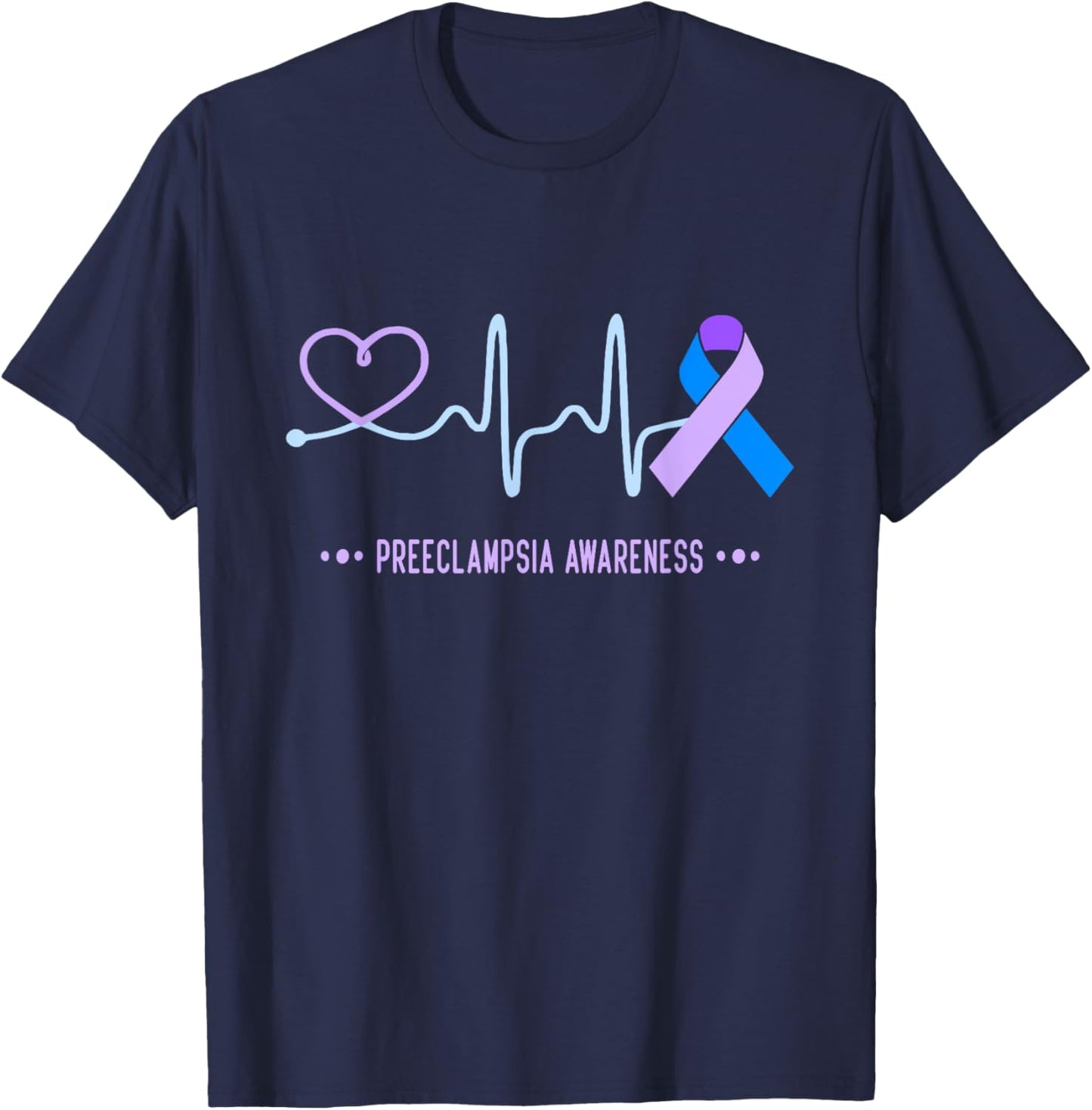 Preeclampsia Awareness Heartbeat Ribbon T-Shirt - T-Shirt | Navy