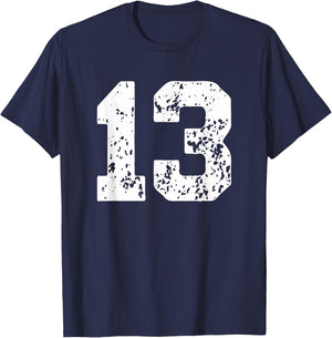 Number 13 White Best Classic College Style Birthday Funny T-Shirt - T-Shirt | Navy
