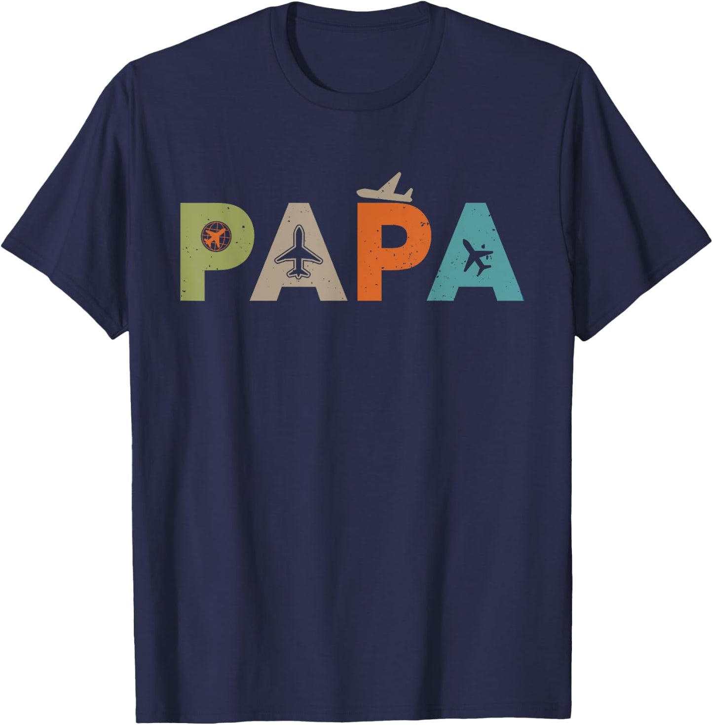 Papa Pilot Aviator Dad Aviation Flying Airplane T-Shirt - T-Shirt | Navy