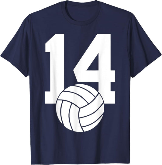 Number 14 Volleyball 14th Birthday T-Shirt - T-Shirt | Navy