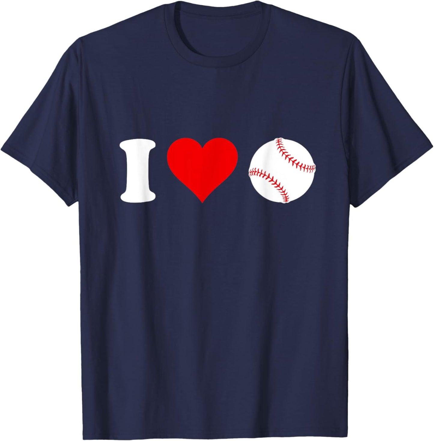I Love Baseball Sports Fan Heart Shaped Baseball Fan T-Shirt - T-Shirt | Navy