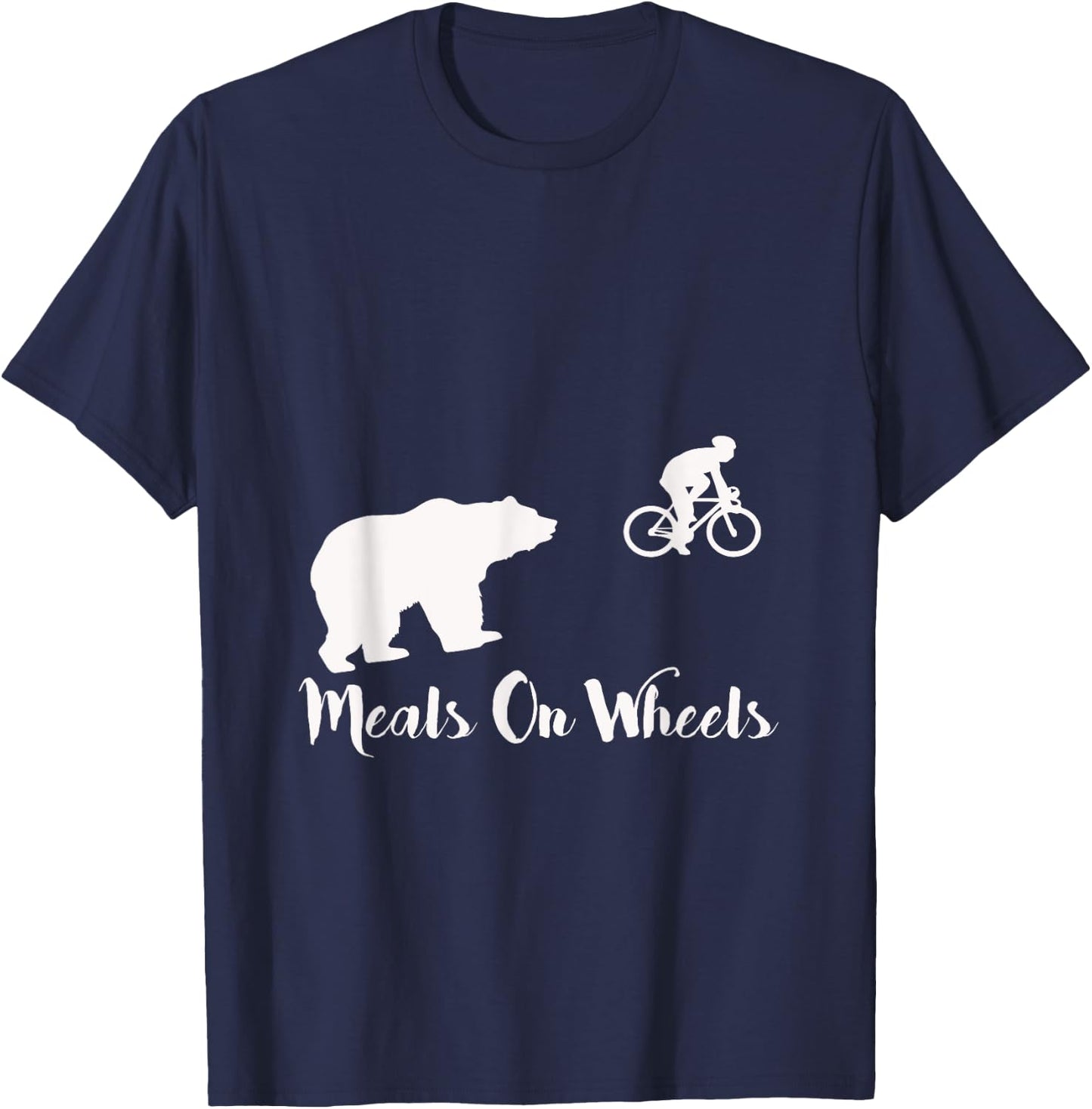 Funny Bear Chasing Bike Cyclist Meals on Wheels T-Shirt - T-Shirt | Navy